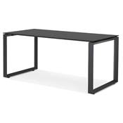 Bureau droit design 'GLASS MEET' plateau en verre noir avec pieds en métal noir - 160 x 80 cm