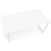 Bureau droit design 'GLASS MEET' plateau en verre blanc avec pieds en métal blanc - 160 x 80 cm