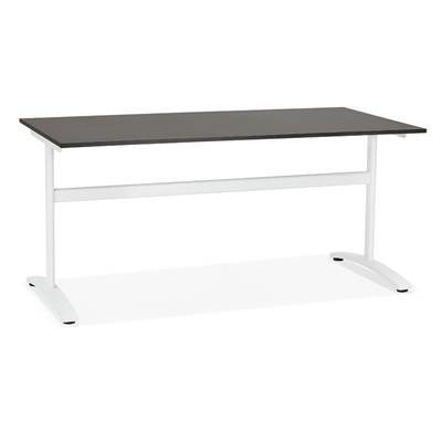 Bureau droit / table de travail design 'DISEGNO' noir en bois pieds en métal blanc - 160 x 80 cm