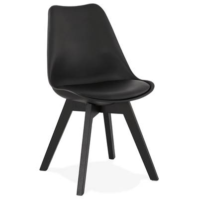 Chaise design 'Blackstad' noire avec 4 pieds en bois noir