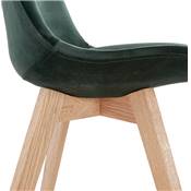 Chaise design 'Milano' en velours verte avec 4 pieds en bois naturel