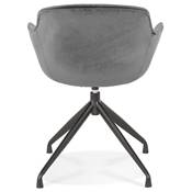 Chaise design à accoudoirs 'TICKY' en velours gris avec 4 pied en métal noir