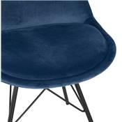 Chaise design style baroque 'GORD' en velours bleu et 4 pieds avec croisillons en métal noir