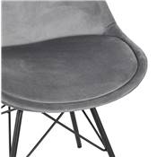 Chaise design style baroque 'GORD' en velours gris et 4 pieds avec croisillons en métal noir