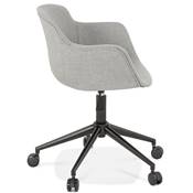 Chaise design de bureau à roulette 'SOFT' en tissu gris clair avec 5 pieds en métal noir
