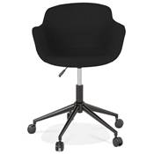 Chaise design de bureau à roulette 'SOFT' en tissu noir avec 5 pieds en métal noir
