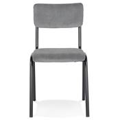 Chaise 'SKOLA' assise et dossier en tissu côtelé gris foncé avec 4 pieds en métal noir