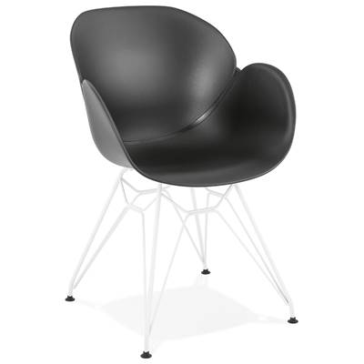 Chaise style industriel design à accoudoirs 'LOTUS' noire avec 4 pieds en métal blanc
