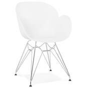 Chaise style industriel design à accoudoirs 'LOTUS' blanche avec 4 pieds en métal chromé