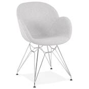 Chaise style industriel design à accoudoirs 'LOTUS' en tissu gris clair avec 4 pieds en métal chromé