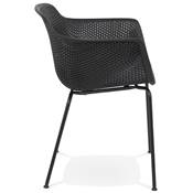 Chaise intérieur/extérieur design à accoudoirs 'RAIN' noire perforée avec 4 pieds en métal noir