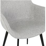 Chaise design lounge à accoudoirs 'NICE' en tissu gris clair avec 4 pieds en métal noir