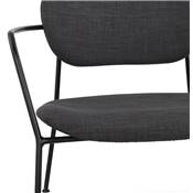 Chaise design lounge à accoudoirs 'KOL' en tissu gris foncé avec 4 pieds en métal noir