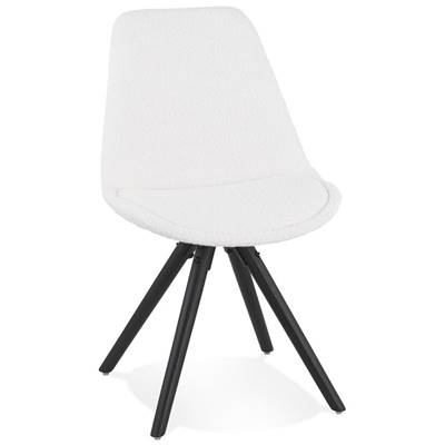 Chaise design style moderne 'BLACK FIRENZA' en tissu bouclé blanc avec 4 pieds en bois noir