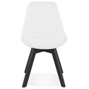 Chaise design de style moderne 'BLACK MILANO' en tissu bouclé blanc noir avec 4 pieds en bois noir