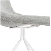 Chaise design style industriel 'PERRY' en tissu gris clair avec 4 pieds en métal blanc