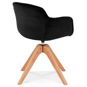 Chaise design de style scandinave à accoudoirs 'VOGAN' en velours noir avec 4 pieds en bois naturel