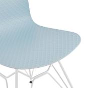 Chaise design 'Sländak White' bleue avec 4 pieds en métal blanc