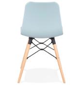 Chaise scandinave design 'Sländak Woody' bleue avec 4 pieds en bois naturel et métal noir