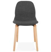 Chaise scandinave design 'Teknik Wood' en tissu gris foncé avec 4 pieds en bois naturel