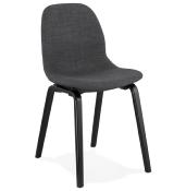 Chaise moderne 'Teknik Blackwood' en tissu gris foncé avec 4 pieds en bois noir