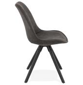 Chaise design 'Black Firenza' en microfibre grise avec 4 pieds en bois noir