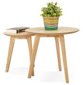 Tables basses scandinaves gigognes rondes 'Mukavä' plateau et 3 pieds en bois naturel - Ø 50 cm