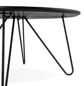 Table basse style industriel ronde 'Cooper' plateau en bois noir 4 pieds en métal noir - Ø 80 cm