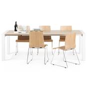 Table à diner / réunion scandinave extensible 'Yälka' plateau bois 4 pieds blancs - 190(270) x 95 cm