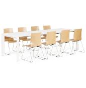 Table / table de réunion scandinave extensible 'Solada' blanche mat 4 pieds - 190(270) x 95 cm