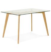 Table / bureau droit scandinave 'Skanör' plateau verre 4 pieds en bois naturel - 120 x 80 cm