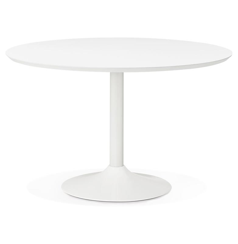 Table / table de réunion design ronde 'Bjork' en bois blanche pied central métal blanc – Ø 120 cm