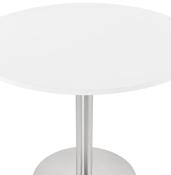 Petite table / table de réunion ronde 'Kara' blanche en bois pied central acier brossé - Ø 90 cm