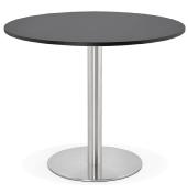 Petite table / table de réunion ronde 'Kara' noire en bois pied central acier brossé - Ø 90 cm