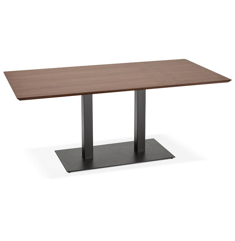 Table de salle à manger 'Tvillin Black' noyer pied central en fonte noir - 180 x 90 cm