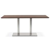 Table de salle à manger 'Tvillin' plateau noyer pied central en acier brossé - 180 x 90 cm