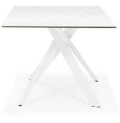 Table de salle à manger 'Tepee Ceram' blanche plateau en céramique pieds métal blanc - 180 x 90 cm