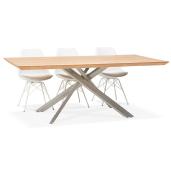 Table de salle à manger design 'Tepee Wood' plateau bois naturel pieds acier brossé - 200 x 100 cm