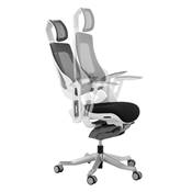 Fauteuil de bureau design à roulettes dossier haut 'GEEK' tissu noir structure blanche pieds métal
