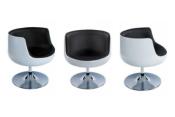 Fauteuil boule design rond 'Coque' pivotant noir et blanc pied central en métal chromé