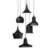 Suspension multiple 'Ursprung' 6 abats-jour différents en métal noir à hauteur variable