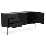 Meuble bahut buffet design 'PRATICO' en bois noir 2 portes et 3 tiroirs pieds en métal noir