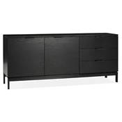 Meuble bahut buffet design 'ALLWOOD' en bois noir avec 2 portes et 3 tiroirs et pieds en métal noir