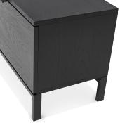 Meuble TV design 'SEANCE' en bois noir 2 portes et 1 tiroir avec pieds en métal thermolaqué noir