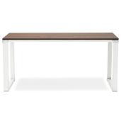 Bureau de direction droit design 'Business' plateau noyer pieds métal blanc et chromé – 160 x 80 cm