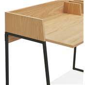 Petit bureau droit / table de travail design 'RAFFINE' bois naturel pieds métal noir - 120 x 60 cm