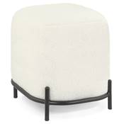 Pouf design de style moderne 'BIG SMALL' en tissu bouclé blanc ' pieds en métal noir - 42 x 42 cm