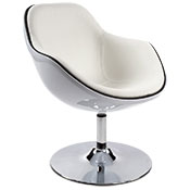 Fauteuil design lounge rond à accoudoirs 'Space' pivotant blanc pied central en métal chromé