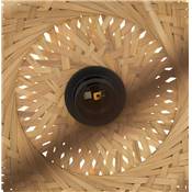 Suspension design cylindrique 'PACHTA' abat jour bambou structure en métal noir réglable en hauteur
