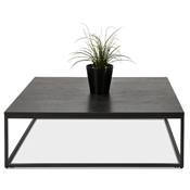 Grande table basse style industriel carrée 'FYRKANT' bois noir pieds métal noir - 110 x 110 cm